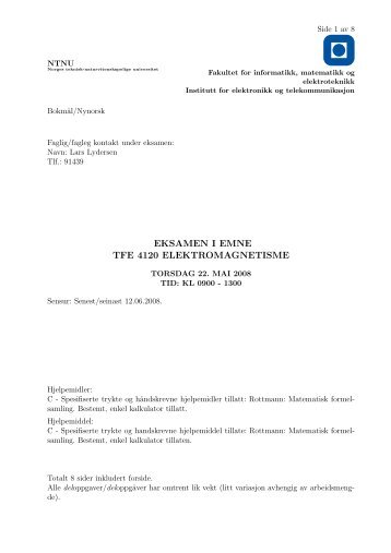 Vår 2008 - Institutt for elektronikk og telekommunikasjon - NTNU