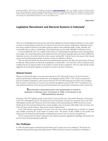 Legislative Recruitment and Electoral Systems ... - International IDEA