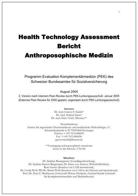 Health Technology Assessment Bericht ... - IFAEMM