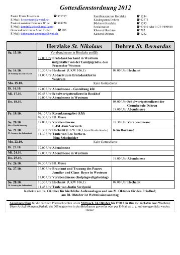 Pfarrnachrichten 2012 - Pfarreiengemeinschaft Herzlake und Dohren