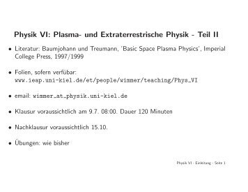 Physik VI: Plasma- und Extraterrestrische Physik - Teil II