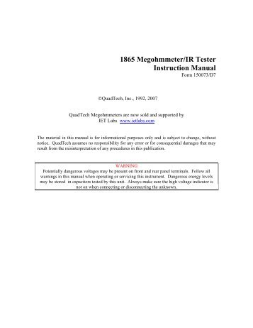 QuadTech 1865 Megohmmeter Instruction Manual - IET Labs, Inc.