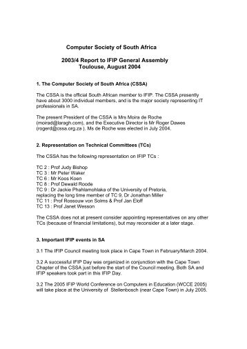 Computer Society of South Africa 2003/4 Report to IFIP General ...