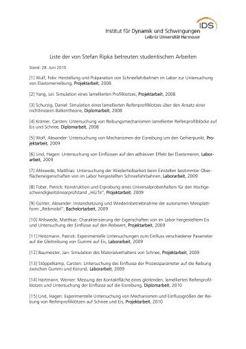 Liste der von Stefan Ripka betreuten studentischen Arbeiten - IDS