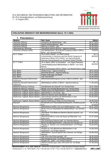 IFLA 2003 BERLIN - Die IFLA in Deutschland