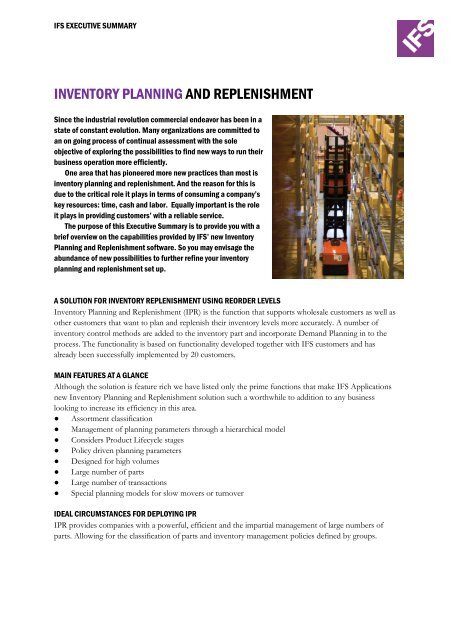 Inventory Planning and Replenishment - IFS