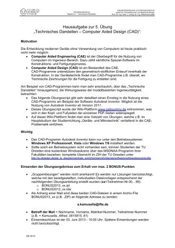 CAD-Hausaufgabe - Institut für Feinwerktechnik und Elektronik-Design