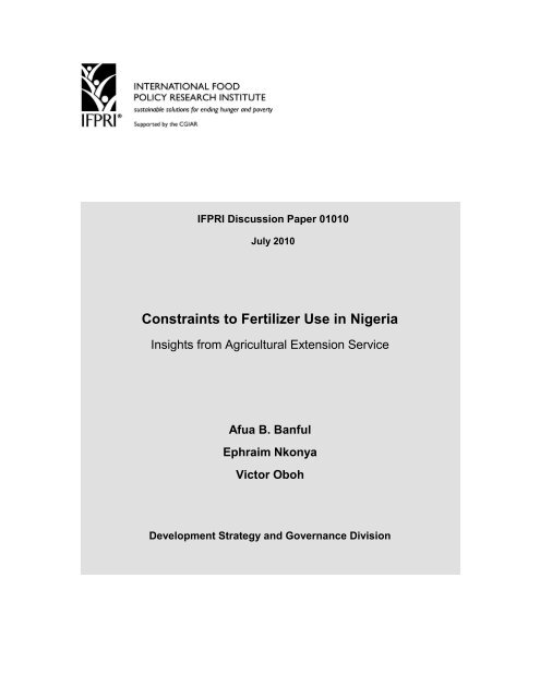 Constraints to Fertilizer Use in Nigeria - International Food Policy ...