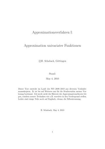 Approximationsverfahren I: Approximation univariater  Funktionen