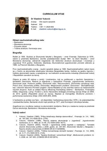 CURRICULUM VITAE - Institut Ekonomskih Nauka