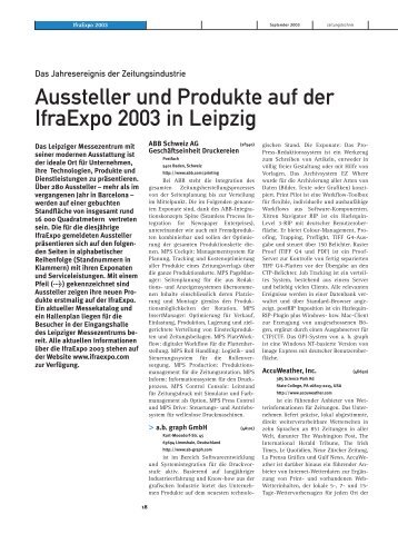 Aussteller und Produkte auf der IfraExpo 2003 in Leipzig - WAN-IFRA