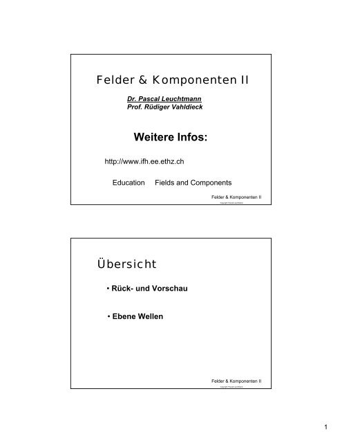 Felder & Komponenten II Weitere Infos: Übersicht