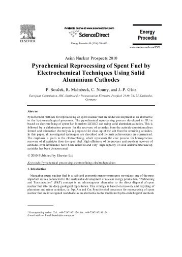Pyrochemical Reprocessing of Spent Fuel by Electrochemical ...