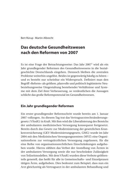 Das deutsche Gesundheitswesen nach den Reformen von 2007