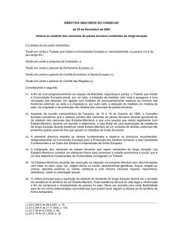 DIRECTIVA 2003/109/CE DO CONSELHO