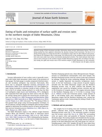 Dating of faults and estimation of surface uplift and erosion rates in ...