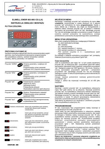 eliwell ewdr 983-985 /cs (lx) instrukcja obsÂ£ugi i montaÂ¯u - Iglotech