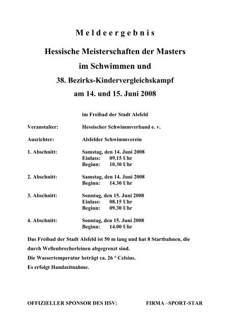 M e l d e e r g e b n i s Hessische Meisterschaften der Masters im ...