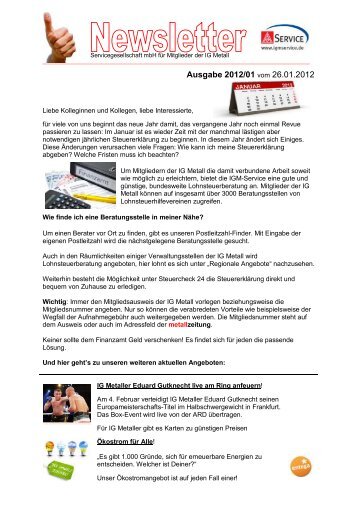 Newsletter 2012 / 01 - der Servicegesellschaft mbH für Mitglieder ...