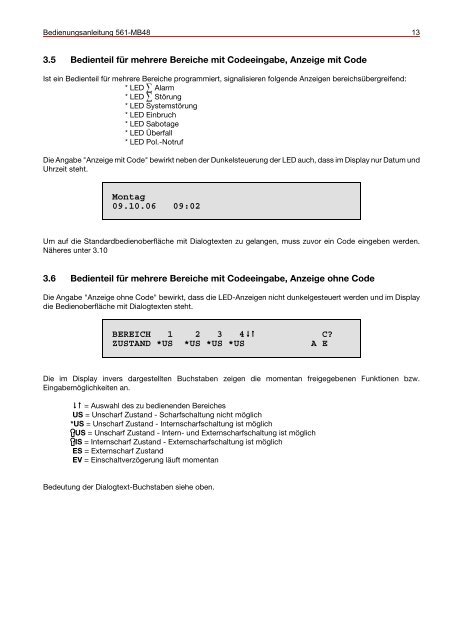 Honeywell - Einbruchmelderzentrale 561-MB48 - Bedienung (PDF)