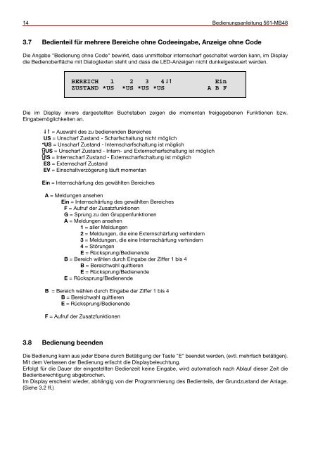 Honeywell - Einbruchmelderzentrale 561-MB48 - Bedienung (PDF)