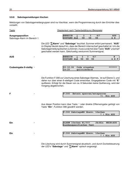 Honeywell - Einbruchmelderzentrale 561-MB48 - Bedienung (PDF)