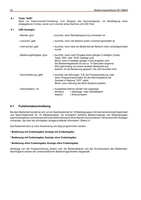 Honeywell - Einbruchmelderzentrale 561-MB48 - Bedienung (PDF)