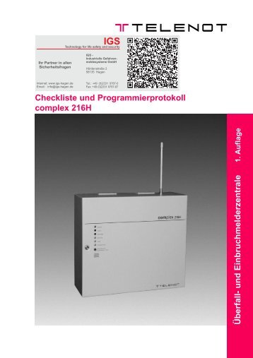 Telenot - Einbruchmelderzentrale Complex 216H - Checkliste (PDF)