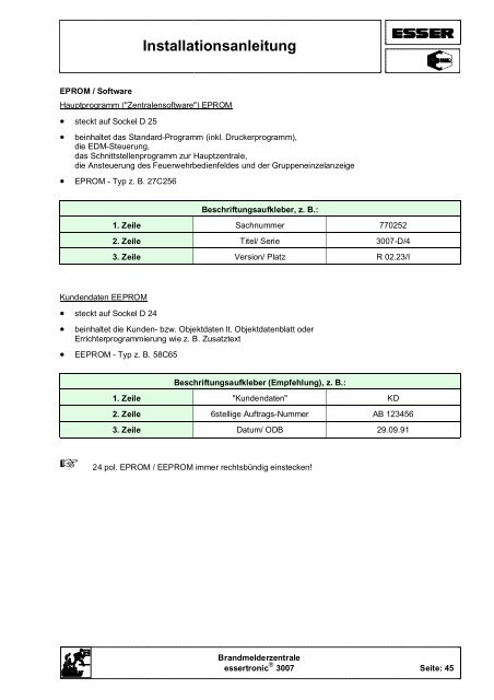 Brandmelderzentrale Essertronic 3007 - IGS-Industrielle ...