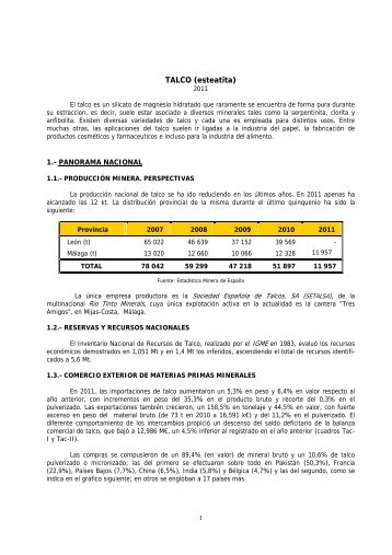 TALCO (esteatita) - Instituto GeolÃ³gico y Minero de EspaÃ±a