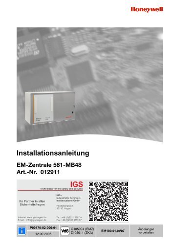 Honeywell - Einbruchmelderzentrale 561-MB48 - Errichter (PDF)