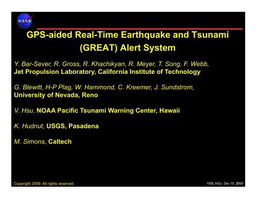 GPS-aided Real-Time Earthquake and Tsunami (GREAT) Alert ... - IGS