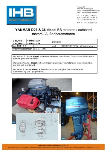 YANMAR D27 & 36 diesel BB motoren / outboard ... - IHB International