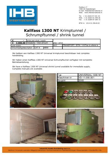 Kallfass 1300 NT Krimptunnel / Schrumpftunnel ... - IHB International