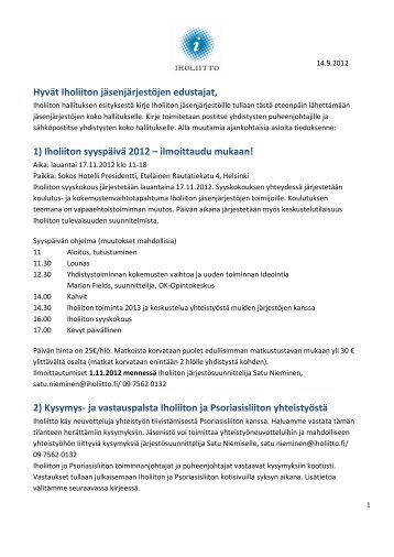 Kirje jÃ¤senjÃ¤rjestÃ¶ille 5/2012 - Iholiitto ry