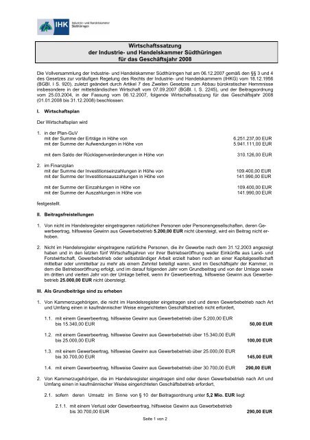 Wirtschaftssatzung der Industrie- und ... - IHK SÃ¼dthÃ¼ringen