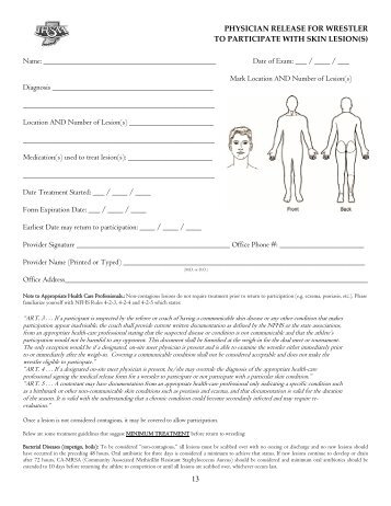 nfhs physician release for wrestler ahsaa ohsaa skin form