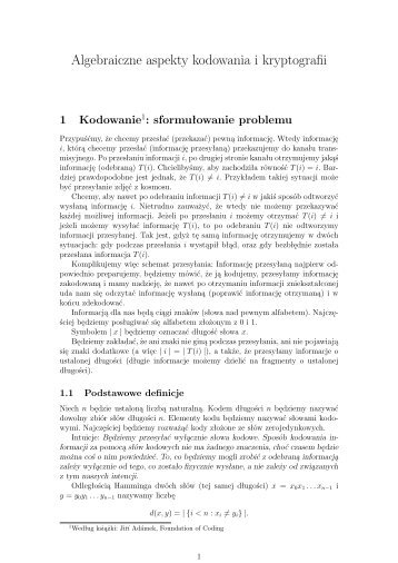 Algebraiczne aspekty kodowania i kryptografii