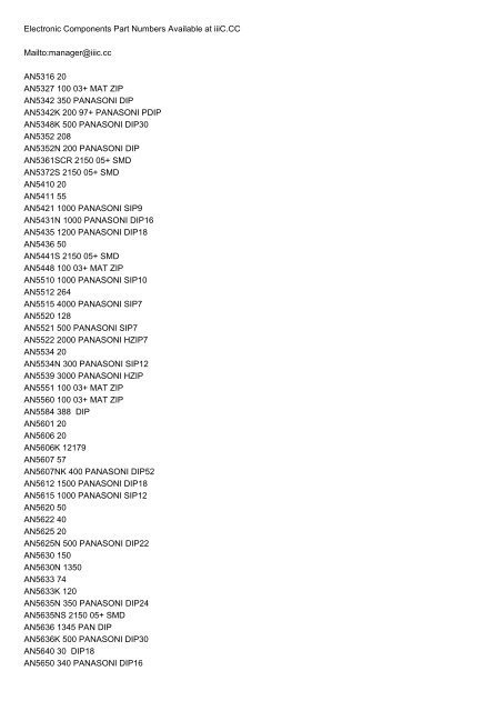 Electronics Part Number Lookup Electronic Components Part Numbers Available at iiiC.CC