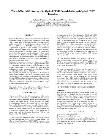 The All-fiber MZI Structure for Optical DPSK Demodulation and ...