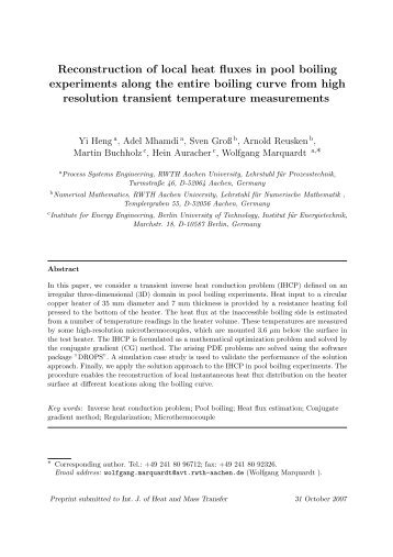 Reconstruction of local boundary heat fluxes in pool boiling ...
