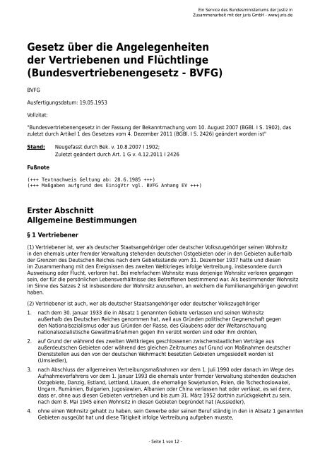 Bundesvertriebenengesetz - BVFG - IHK FOSA