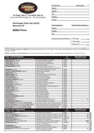 Bestellschein als PDF-Datei downloaden - Schönegger Käse-Alm