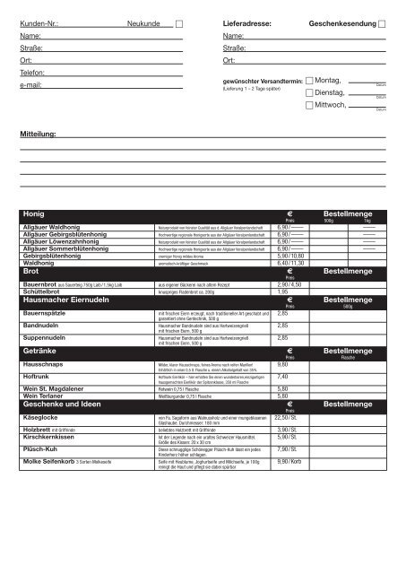 Bestellschein als PDF-Datei downloaden - Schönegger Käse-Alm