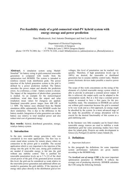 Pre-feasibility study of a grid connected wind-PV hybrid ... - Icrepq.com