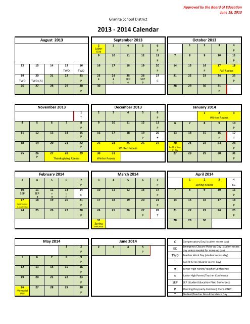 2013 - 2014 Calendar - Granite School District