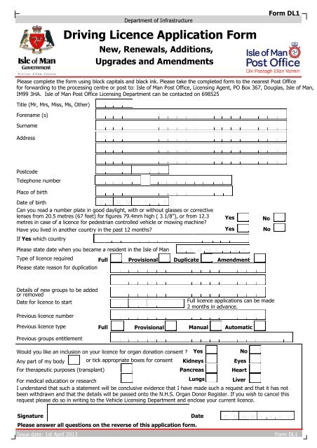 Driving Licence Application Isle Of Man Government