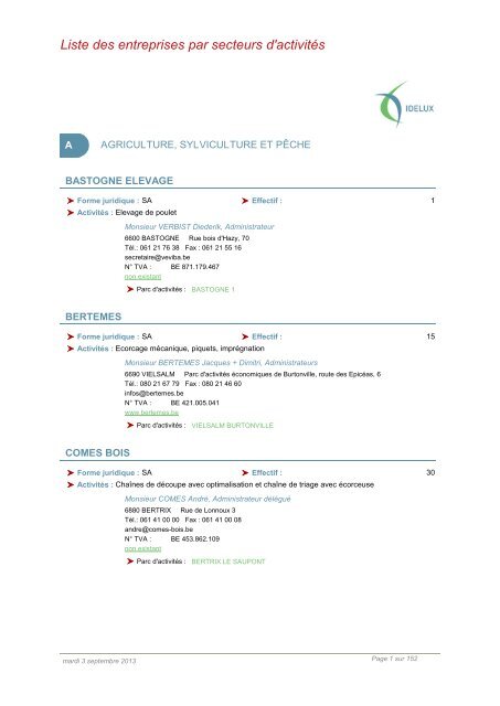 (code NACE), cliquez ici (PDF) - Idelux