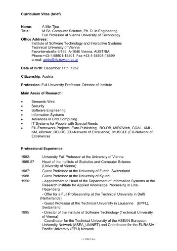 Curriculum Vitae (brief) - Information & Software Engineering Group