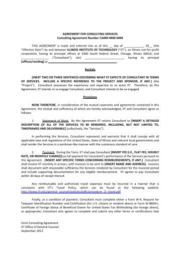 Standard Agreement Provisions For Consultant Services  Illinois